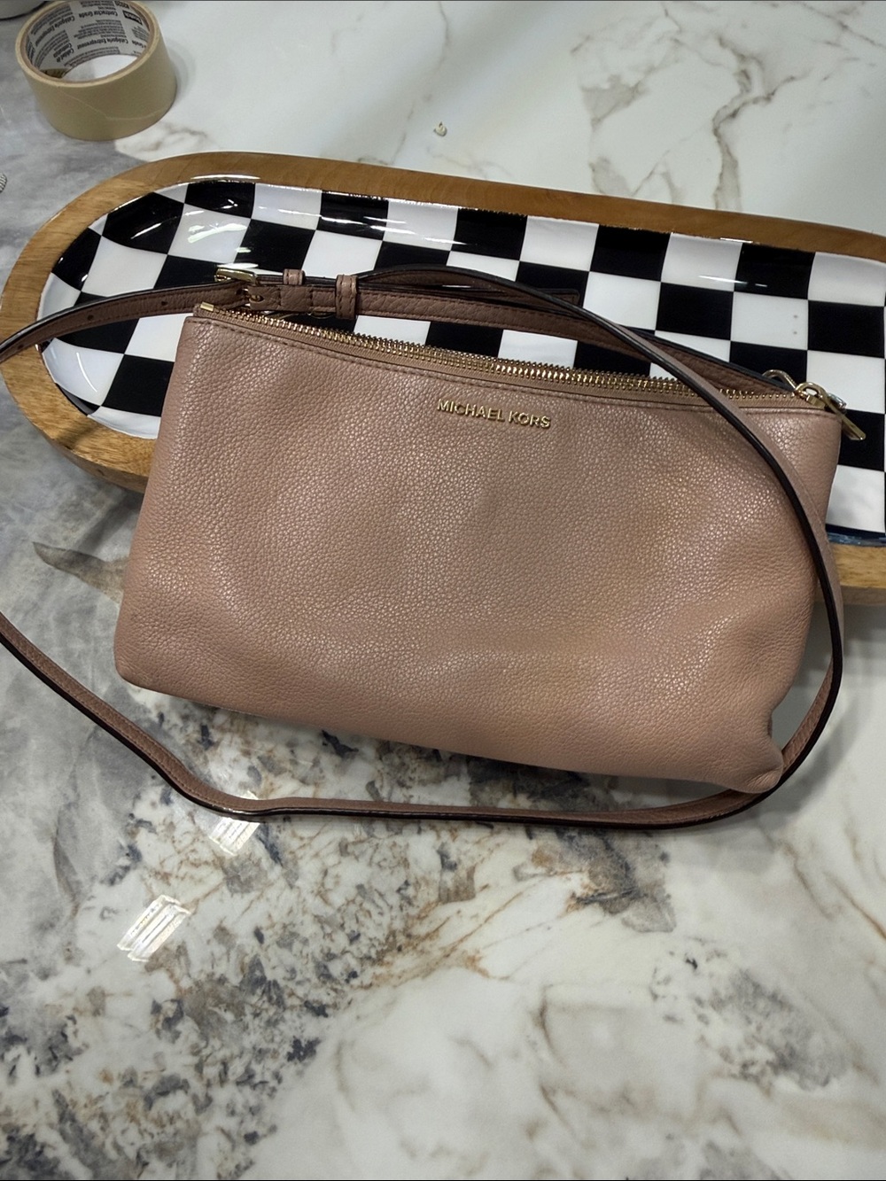Michael Kors Pebbled Leather Crossbody in Taupe Blush